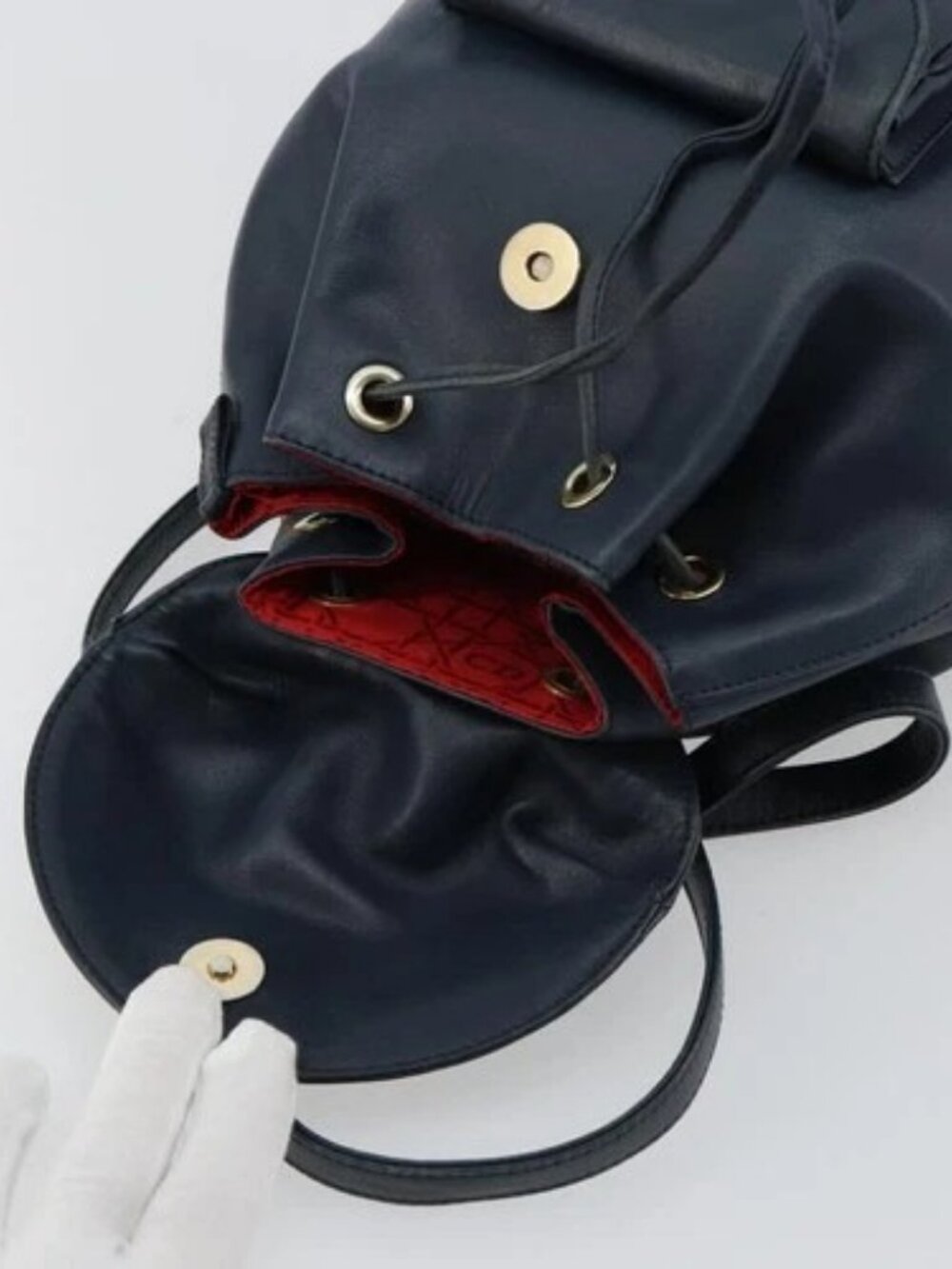 Christian Dior Backpack Leather Gold Blue Auth ka4344 - Picture 10 of 16